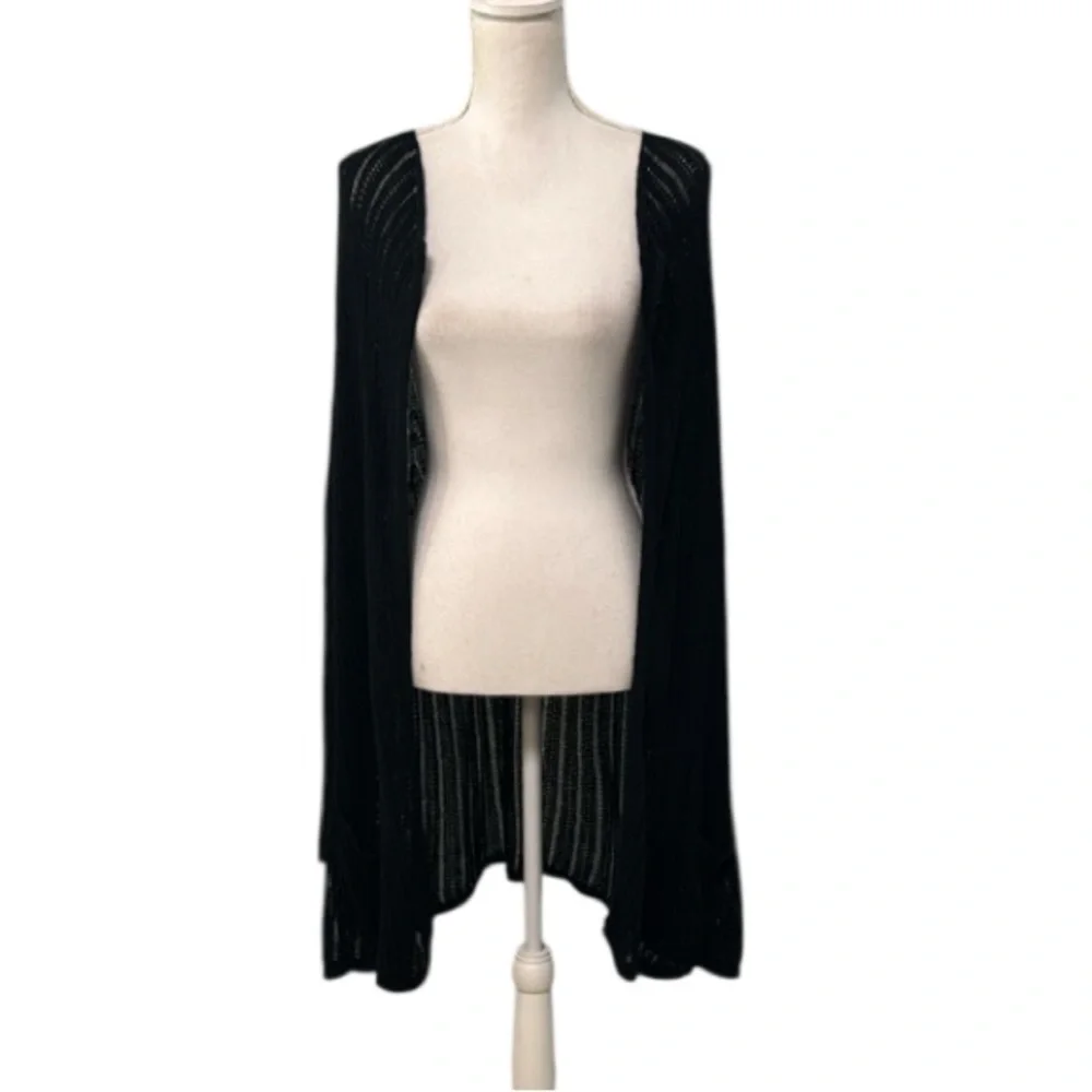 J.Jill Open Knit Longline Cardigan XL Linen & Cotton Black Duster Sweater